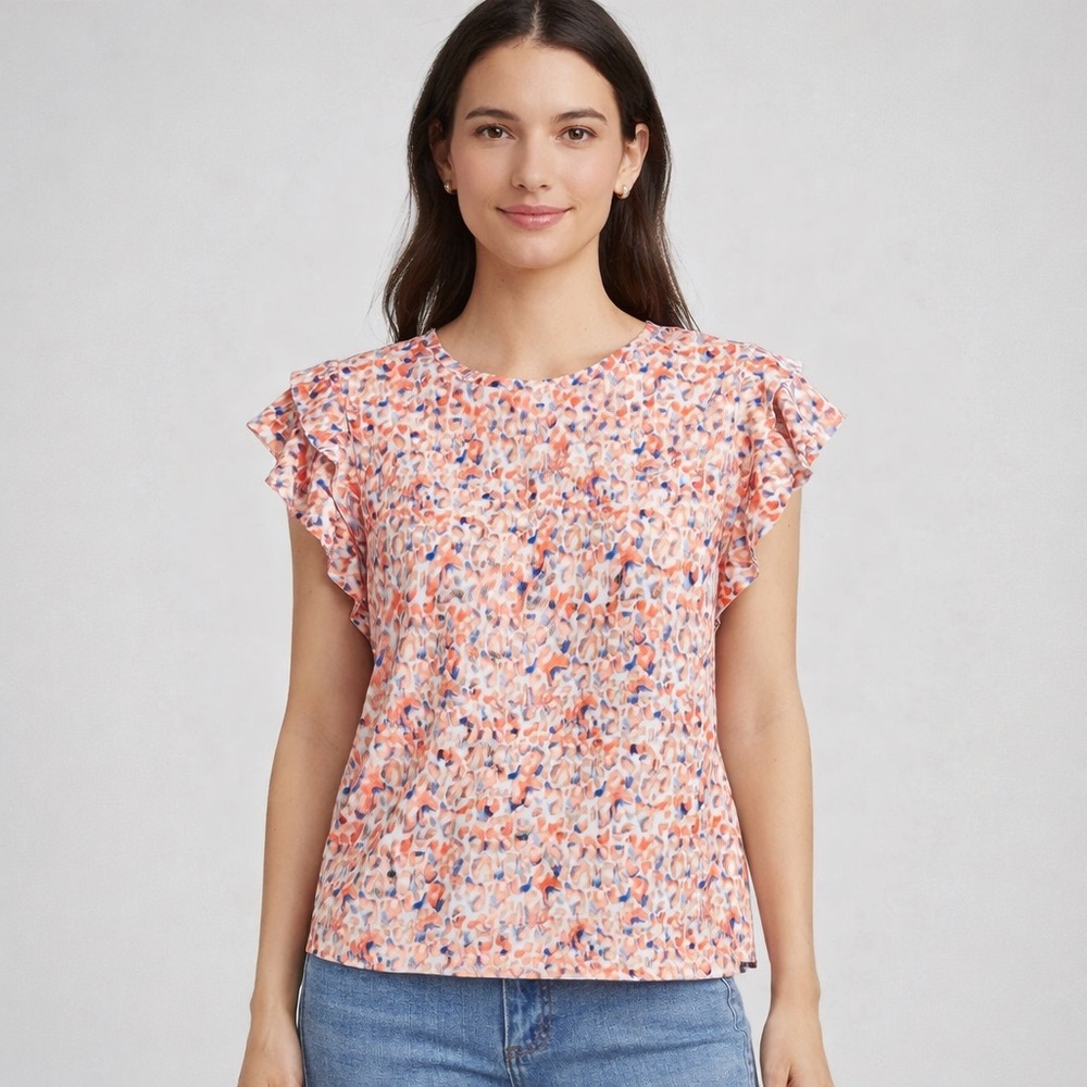 Chico's Touch of Cool™ Tiered Flutter Sleeved Blouse Size 2 Size Large (12/14)